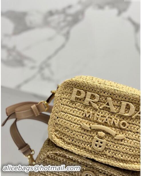 Buy Cheap Prada Crochet Raffia-effect Camera Bag 1BH196 Beige 2023