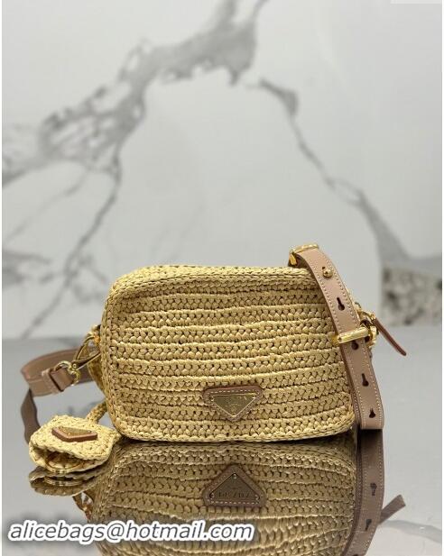 Buy Cheap Prada Crochet Raffia-effect Camera Bag 1BH196 Beige 2023