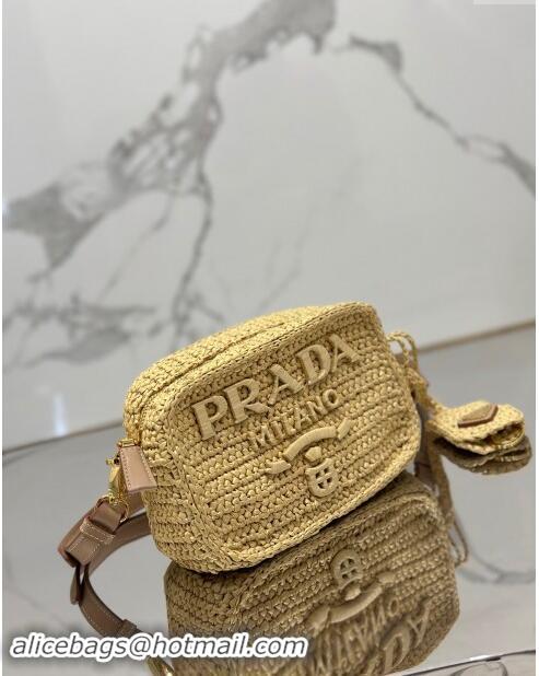 Buy Cheap Prada Crochet Raffia-effect Camera Bag 1BH196 Beige 2023