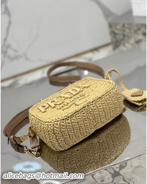 Buy Cheap Prada Crochet Raffia-effect Camera Bag 1BH196 Beige 2023