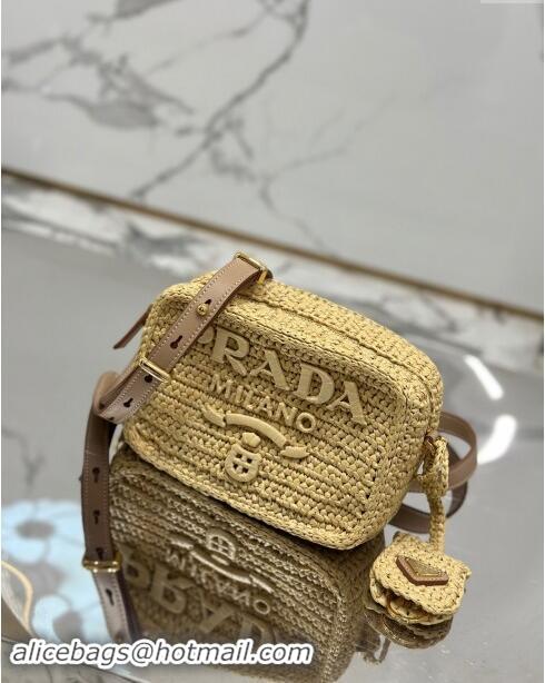 Buy Cheap Prada Crochet Raffia-effect Camera Bag 1BH196 Beige 2023