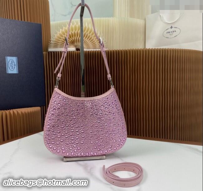 Reasonable Price Prada Cleo Satin Bag with Crystals 1BC169 Alabaster Pink 2023