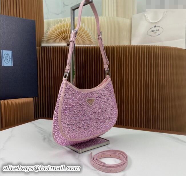 Reasonable Price Prada Cleo Satin Bag with Crystals 1BC169 Alabaster Pink 2023