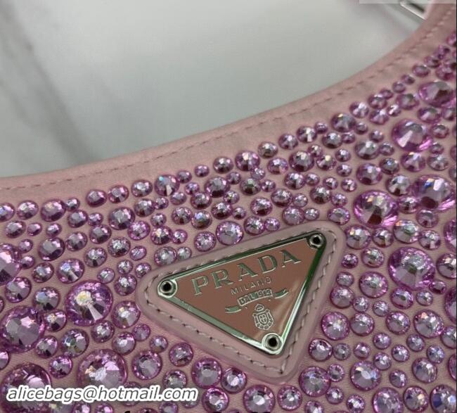 Reasonable Price Prada Cleo Satin Bag with Crystals 1BC169 Alabaster Pink 2023