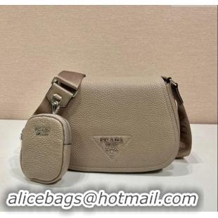 Famous Brand Prada Leather Shoulder Bag with Pouch 1BD293 Beige 2023