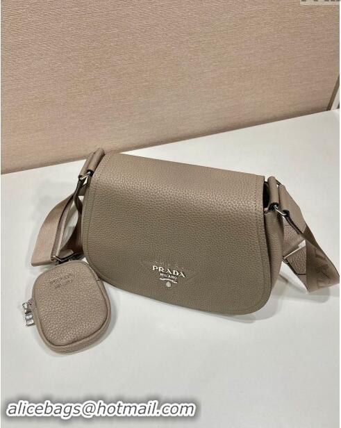 Famous Brand Prada Leather Shoulder Bag with Pouch 1BD293 Beige 2023