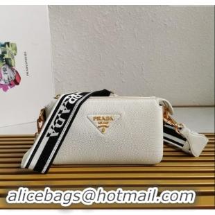 Pretty Style Prada Grained Leather Small Shoulder Bag 1BH194 White 2023