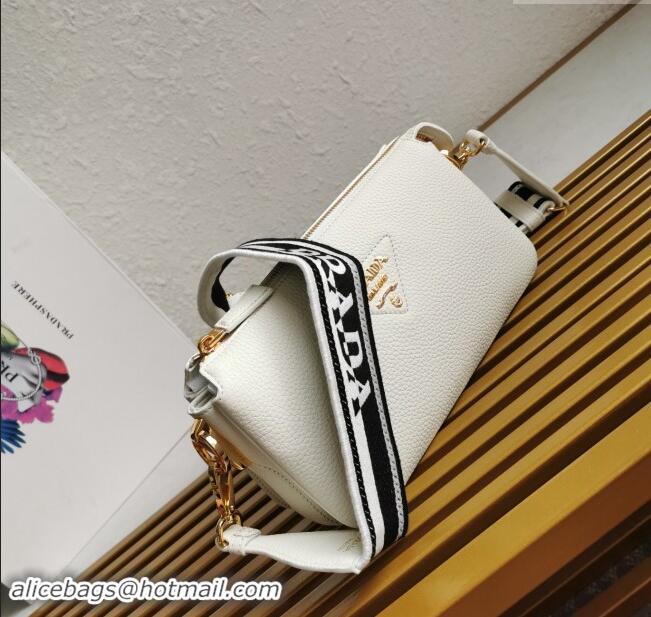 Pretty Style Prada Grained Leather Small Shoulder Bag 1BH194 White 2023