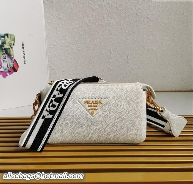 Pretty Style Prada Grained Leather Small Shoulder Bag 1BH194 White 2023