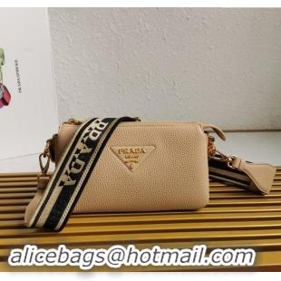 Luxury Cheap Prada Grained Leather Small Shoulder Bag 1BH194 Beige 2023