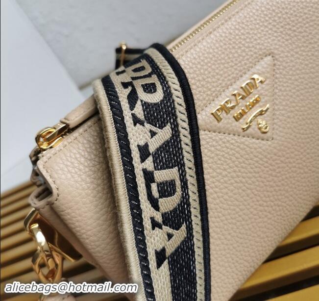 Luxury Cheap Prada Grained Leather Small Shoulder Bag 1BH194 Beige 2023