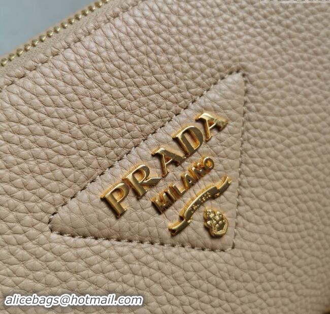 Luxury Cheap Prada Grained Leather Small Shoulder Bag 1BH194 Beige 2023