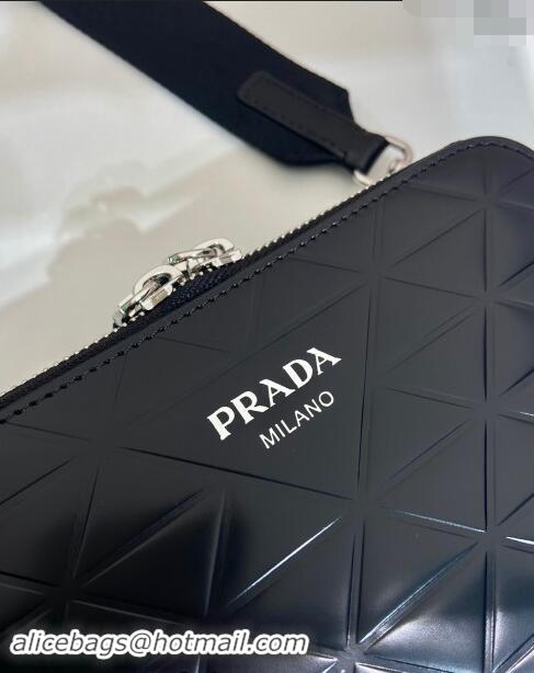 Buy Discount Prada Brique quilted brushed leather bag with triangle motif 2VH070 Black 2023