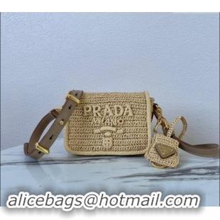 Well Crafted Prada Crochet Raffia-effect and leather shoulder bag with flap 1BD335 2023