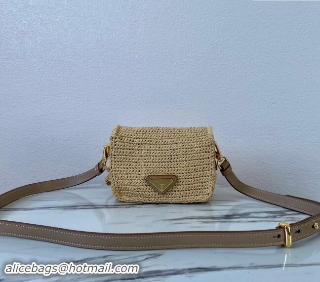 Well Crafted Prada Crochet Raffia-effect and leather shoulder bag with flap 1BD335 2023