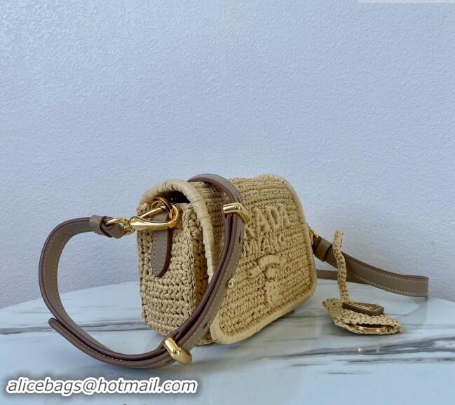 Well Crafted Prada Crochet Raffia-effect and leather shoulder bag with flap 1BD335 2023