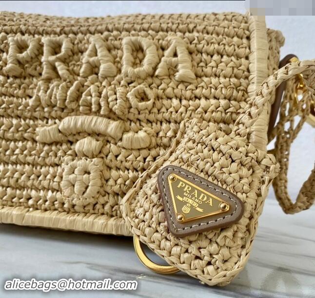 Well Crafted Prada Crochet Raffia-effect and leather shoulder bag with flap 1BD335 2023