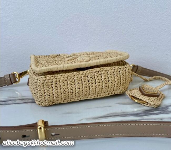 Well Crafted Prada Crochet Raffia-effect and leather shoulder bag with flap 1BD335 2023