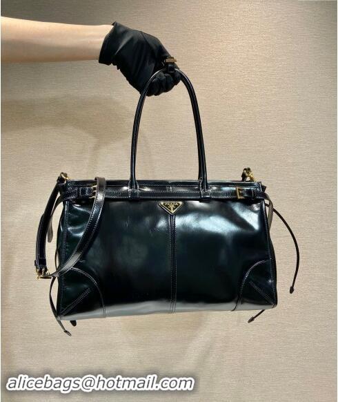 Famous Brand Prada Large leather handbag 1BA433 Black 2023