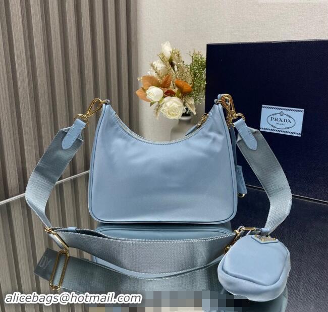 Top Design Prada Re-Edition 2005 Re-Nylon Bag 1BH204 Light Blue 2023 NEW