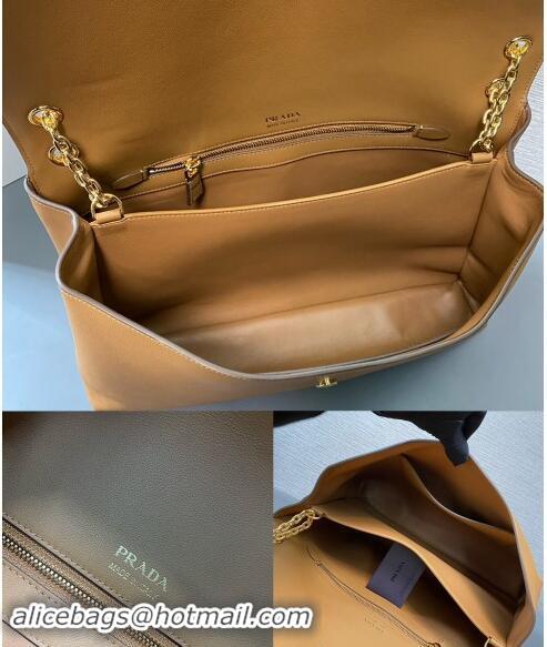 New Fashion Prada Large Leather Chain Handbag 1BD368 Brown 2023