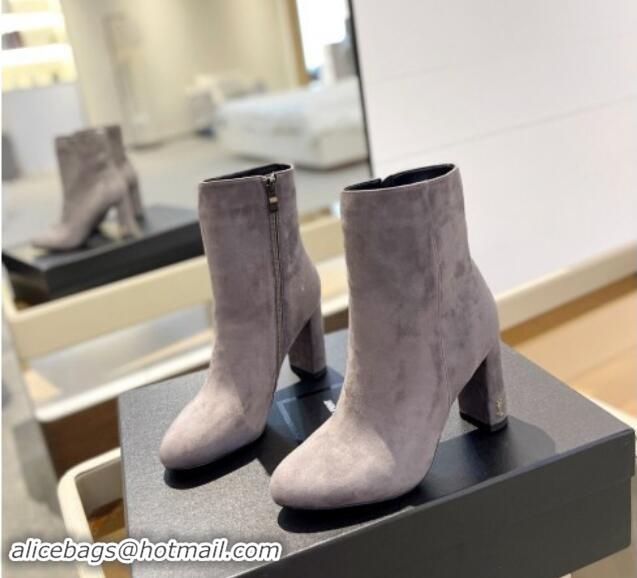 Popular Style Saint Laurent Suede Ankle Boots 9.5cm Grey 010049