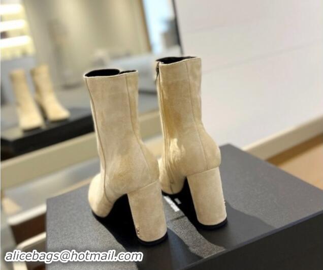 Shop Cheap Saint Laurent Suede Ankle Boots 9.5cm Light Beige 010051