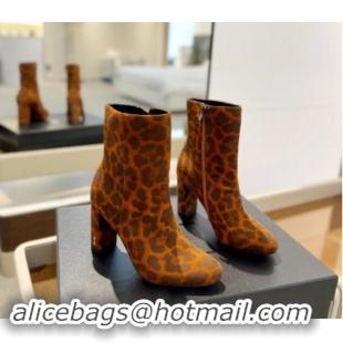 Top Grade Saint Laurent Ankle Boots 9.5cm in Leopard-print Suede 010052