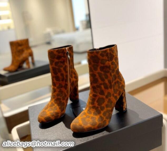 Top Grade Saint Laurent Ankle Boots 9.5cm in Leopard-print Suede 010052