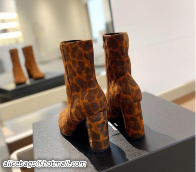 Top Grade Saint Laurent Ankle Boots 9.5cm in Leopard-print Suede 010052