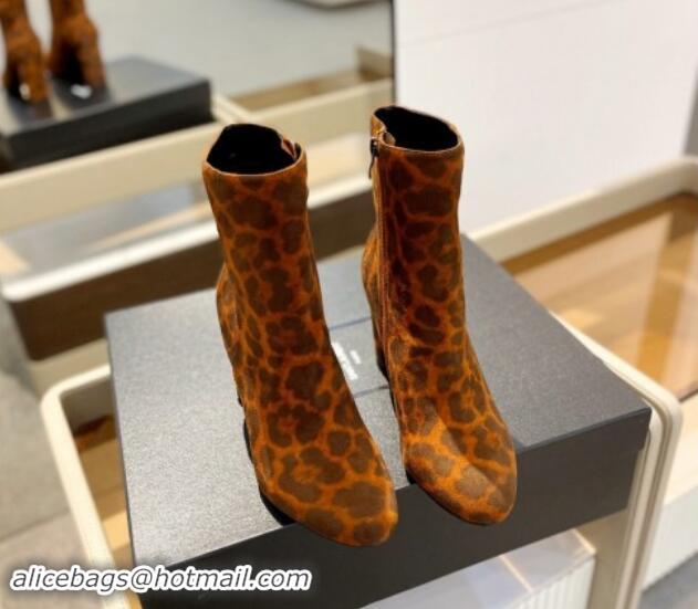 Top Grade Saint Laurent Ankle Boots 9.5cm in Leopard-print Suede 010052