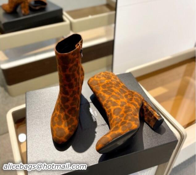 Top Grade Saint Laurent Ankle Boots 9.5cm in Leopard-print Suede 010052