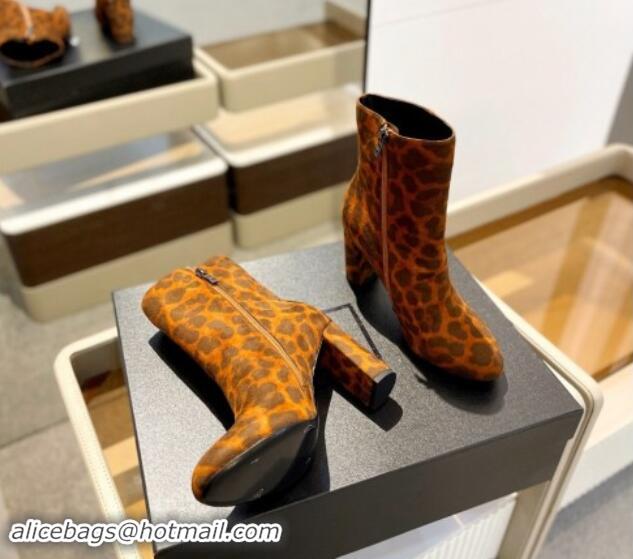 Top Grade Saint Laurent Ankle Boots 9.5cm in Leopard-print Suede 010052