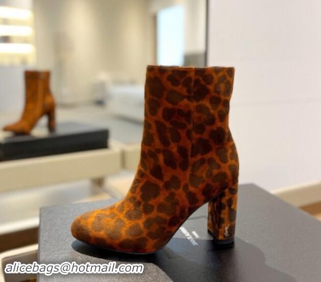 Top Grade Saint Laurent Ankle Boots 9.5cm in Leopard-print Suede 010052