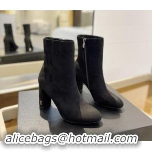 Pretty Style Saint Laurent Suede Ankle Boots 9.5cm Black 010053