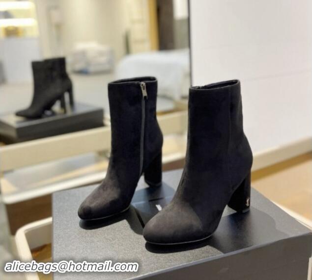 Pretty Style Saint Laurent Suede Ankle Boots 9.5cm Black 010053