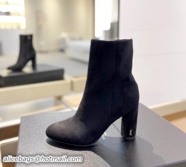 Pretty Style Saint Laurent Suede Ankle Boots 9.5cm Black 010053