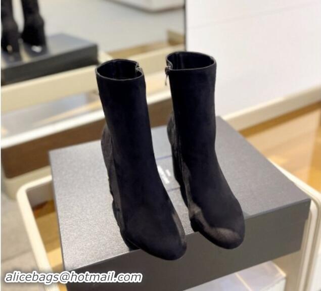 Pretty Style Saint Laurent Suede Ankle Boots 9.5cm Black 010053