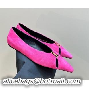 Low Cost Saint Laurent Babylone Ballet Flats in Suede Dark Pink 010060