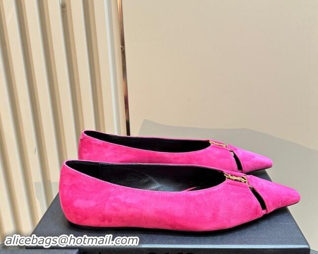 Low Cost Saint Laurent Babylone Ballet Flats in Suede Dark Pink 010060