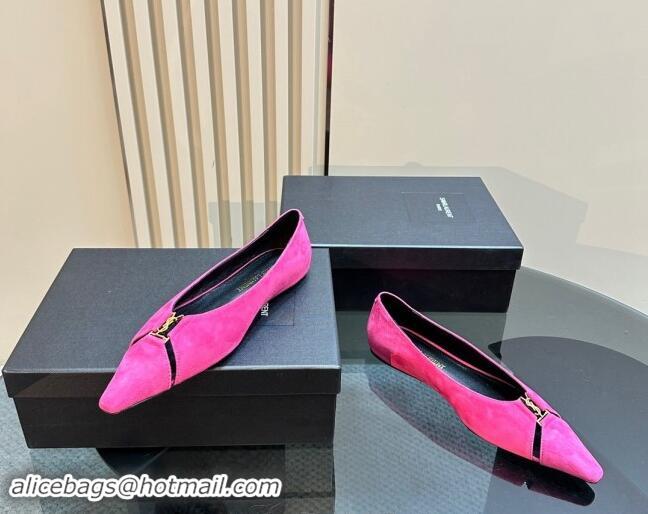 Low Cost Saint Laurent Babylone Ballet Flats in Suede Dark Pink 010060