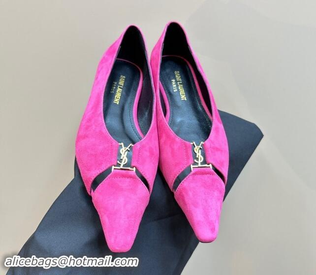 Low Cost Saint Laurent Babylone Ballet Flats in Suede Dark Pink 010060