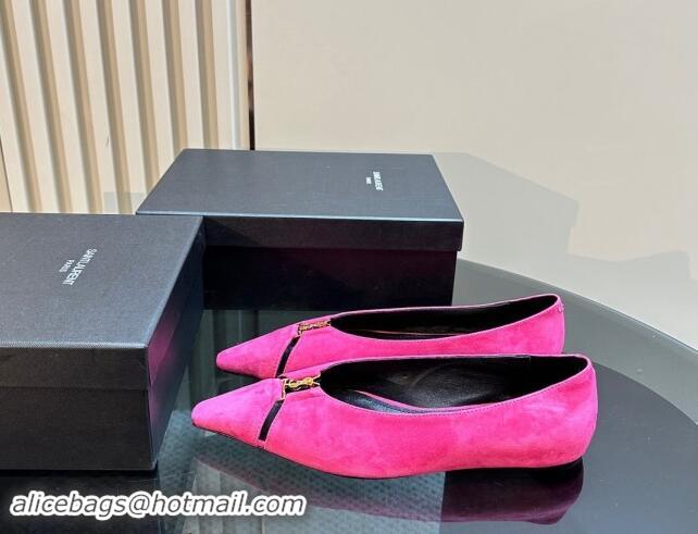 Low Cost Saint Laurent Babylone Ballet Flats in Suede Dark Pink 010060