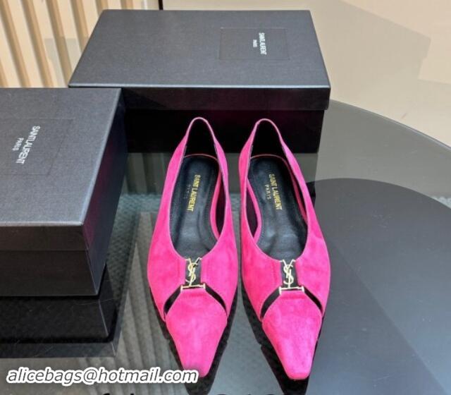 Low Cost Saint Laurent Babylone Ballet Flats in Suede Dark Pink 010060