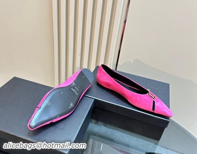 Low Cost Saint Laurent Babylone Ballet Flats in Suede Dark Pink 010060