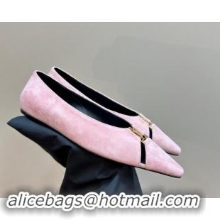 Purchase Saint Laurent Babylone Ballet Flats in Suede Light Pink 010061