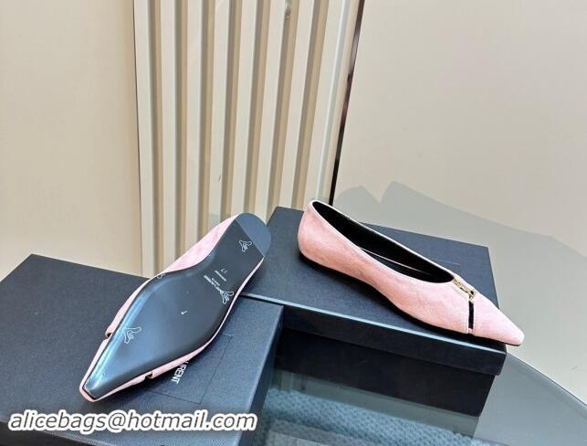 Purchase Saint Laurent Babylone Ballet Flats in Suede Light Pink 010061