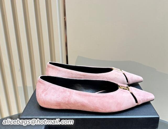 Purchase Saint Laurent Babylone Ballet Flats in Suede Light Pink 010061