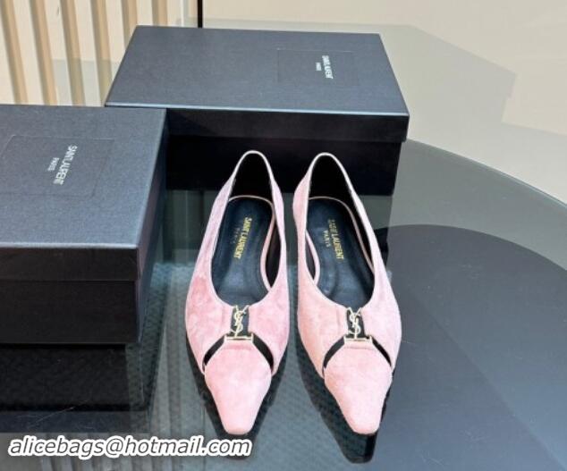 Purchase Saint Laurent Babylone Ballet Flats in Suede Light Pink 010061