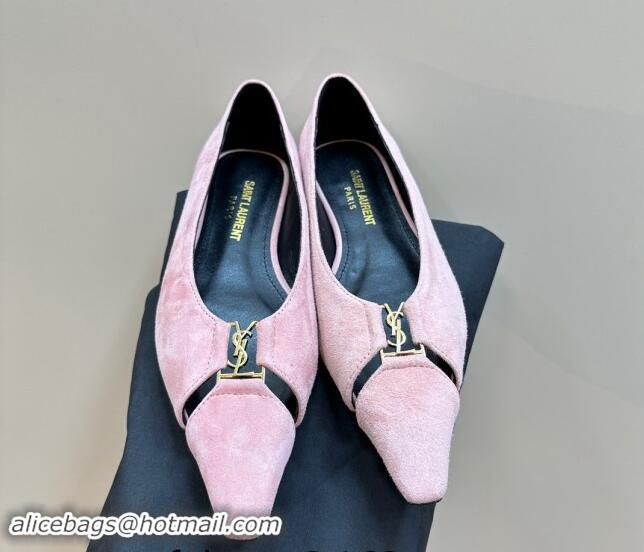 Purchase Saint Laurent Babylone Ballet Flats in Suede Light Pink 010061